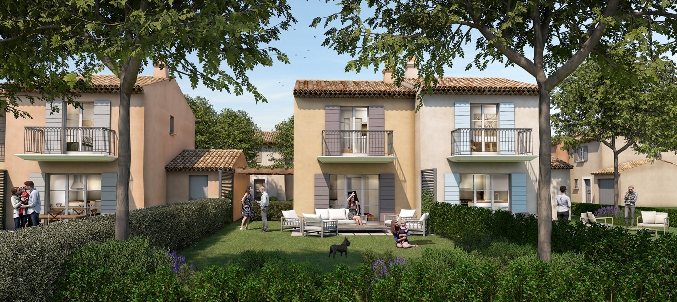 Perspective extérieure du programme Domaine des Fées situé à Grimaud Perspective extérieure du programme Domaine des Fées situé à Grimaud