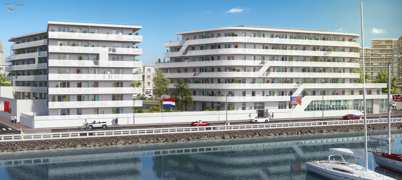 Perspective extérieur du programme White Pearl situé au Havre Perspective extérieur du programme White Pearl situé au Havre